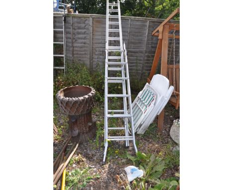 AN ALUMINIUM DOUBLE EXTENSION LADDER 3.5m long closed and a set of aluminium steps (2)