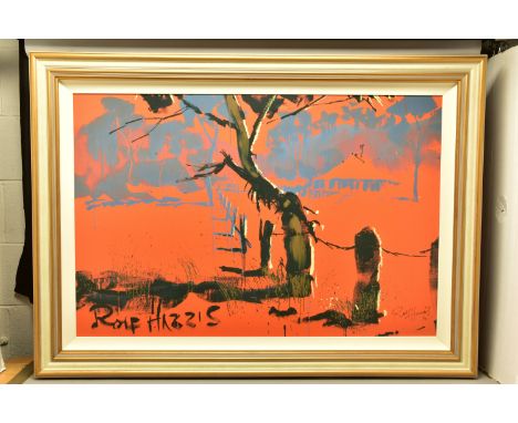 ROLF HARRIS (AUSTRALIAN 1930) 'BUSH SHACK', a limited edition print on canvas of the Australian outback, 2/125 with certifica