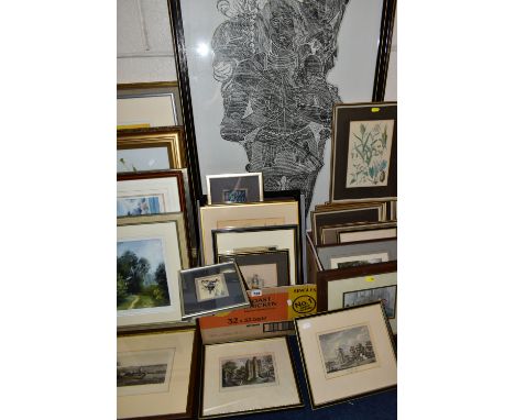 THREE BOXES AND LOOSE PICTURES AND PRINTS ETC, to include Victorian topographical prints, a signed limited edition print depi