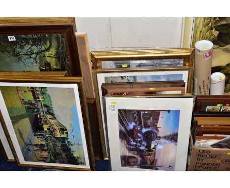 A QUANTITY OF LATER 20TH CENTURTY PRINTS ETC, to include steam train prints by Terence Cuneo, Philip D. Hawkins and John Wigs