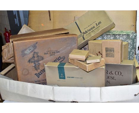 VINTAGE BOXES, ADVERTISING MATERIAL AND LADIES ACCESSORIES comprising thirteen empty cardboard boxes from Paisley's Limited G