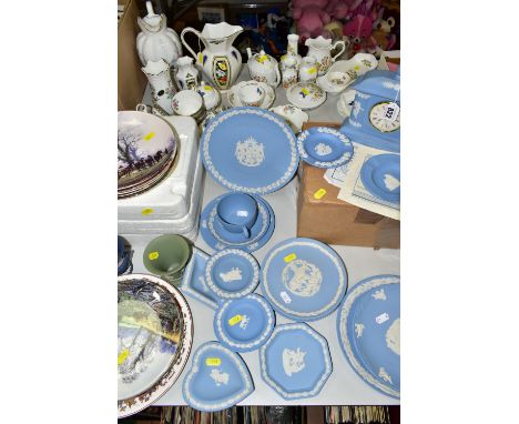 A QUANTITY OF WEDGWOOD BLUE JASPER WARE, to include The Josiah Wedgwood Bicentenary clock (certificate and box), Warbury Mint