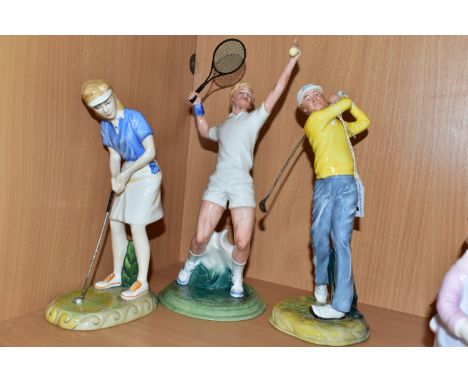 THREE SPORTS THEMED ROYAL DOULTON FIGURINES, comprising Teeing Off HN3276 issued 1990 - 1997, Winning Put HN3279 issued 1991 