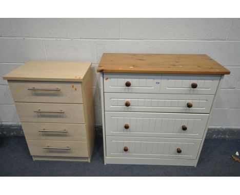 A PARTIALLY PAINTED AND PINE CHEST OF TWO SHORT OVER THREE LONG DRAWERS, width 90cm x depth 43cm x height 96cm, and an Ikea c