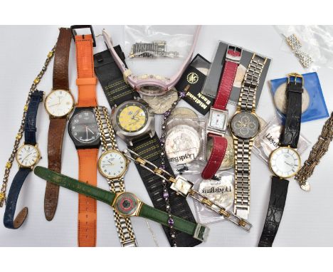 ASSORTED WRISTWATCHES AND JEWELLERY, to include ladies and gents wristwatches with names to include 'Accurist, Rotary, Swatch