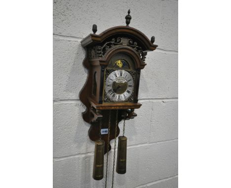 A MID TO LATE 20TH CENTURY DUTCH WALL CLOCK, with label reading Thomas Tompion, London to dial, Roman and Arabic numerals, wi