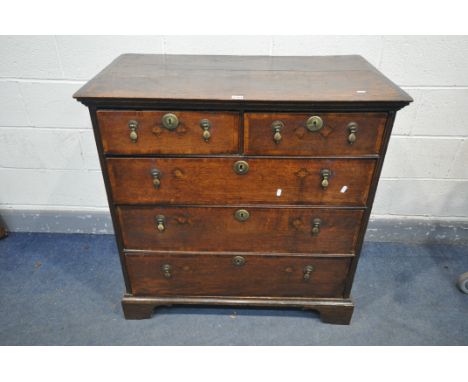 A GEORGIAN OAK CHEST OF TWO SHORT OVER THREE LONG DRAWERS, on bracket feet width 98cm x depth 56cm x height 98cm (condition -