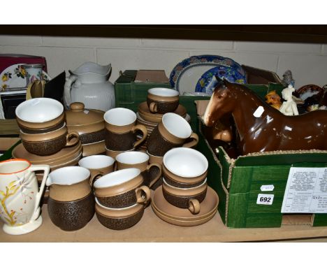 TWO BOXES AND LOOSE CERAMICS, to include a forty two piece Denby Cotswold dinner service, a Price &amp; Kensington art deco j