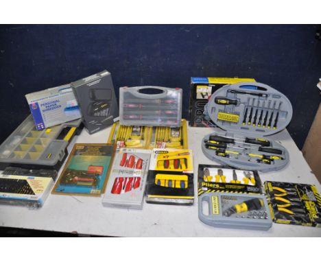 A SELECTION OF HANDTOOLS to include two Workzone pliers sets, Workzone angled driver/socket set, two Workzone multipurpose sa
