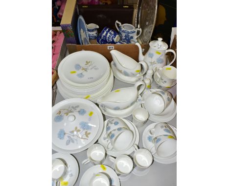 A WEDGWOOD 'ICE ROSE' PATTERN  PART DINNER SET AND ONE BOX, comprising one coffee pot, two gravy boats with two stands, one m