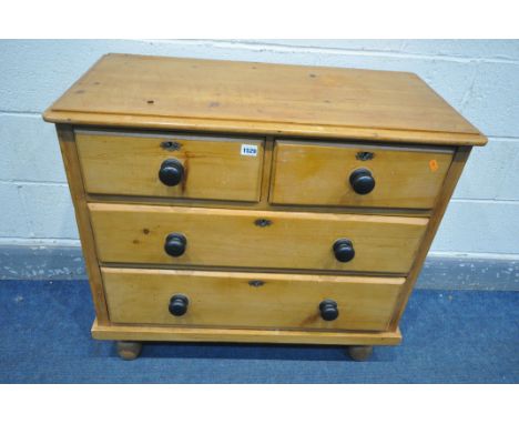 A 19TH CENTURY PINE CHEST OF TWO SHORT OVER TWO LONG DRAWERS, width 86cm x depth 43cm x height 82cm (condition - splits to to