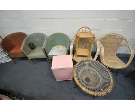 A FRANCO ALBINI WICKER GLASS TOP COFFEE TABLE, diameter 68cm x height 50cm (condition:-some faults including loose wicker to 