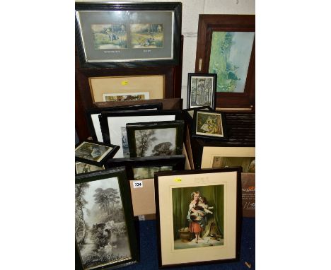 TWO BOXES AND LOOSE PRINTS, to include print reproductions of paintings, dual mounted with a story relating to the painting v