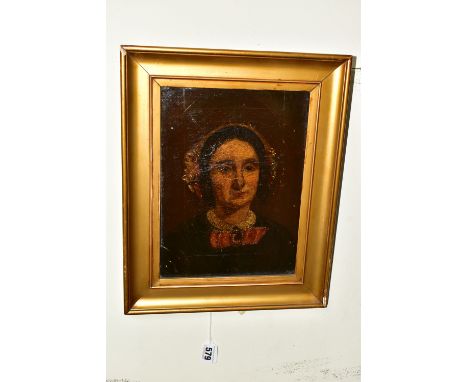A MID VICTORIAN HEAD AND SHOULDERS PORTRAIT OF A WOMAN, no visible signature, oil on canvas, approximate size 28cm x 20cm, co