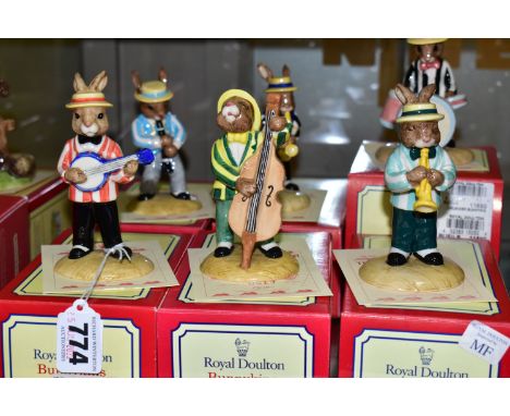 A SET OF SIX BOXED ROYAL DOULTON LIMITED EDITION BUNNYKINS FIGURES FROM THE JAZZ BAND COLLECTION, all produced exclusively fo