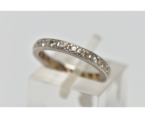 A WHITE METAL FULL ETERNITY BAND, set with round brilliant cut diamonds, estimated total diamond weight 0.44cts, engraved 'PT
