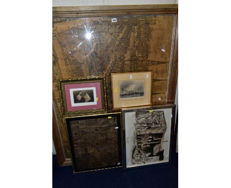 SIX ASSSORTED PICTURES, comprising a mixed media depiction of coal miners at 'The Alamo' Cortonwood Colliery by Vincent Feene