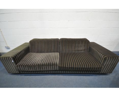 HOWARD KEITH FOR HK DESIGNS, A LARGE STRIPPED UPHOSTERED SOFA, length 266cm x depth 100cm x height 79cm, along with a matchin