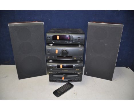 A PAIR OF BANG AND OLUFSON BEOVOX S45 SPEAKERS with no speaker wire along with a Technics hi-fi separates comprising a ST-CH5