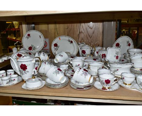 ONE HUNDRED AND EIGHTY FOUR PIECES OF ROYAL STAFFORD 'ROSES TO REMEMBER' PATTERN DINNER AND TEA WARE, comprising twelve teacu