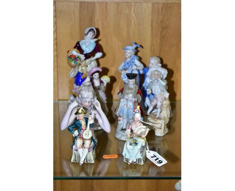 REPRODUCTION DRESDEN STYLE FIGURES ETC, comprising a female figure holding a basket and a rabbit, unmarked to base, approxima