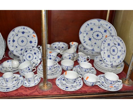 A SIXTY SEVEN PIECE MIXED MASON'S AND JOHNSON BROTHERS BLUE DENMARK DINNER SERVICE, comprising a meat plate, two sauce boats 