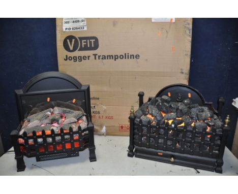 A DIMPLEX AME20 LOG EFFECT HEATER along with a Creative Fires model No227 coal effect heater and a V-fit jogger trampoline in