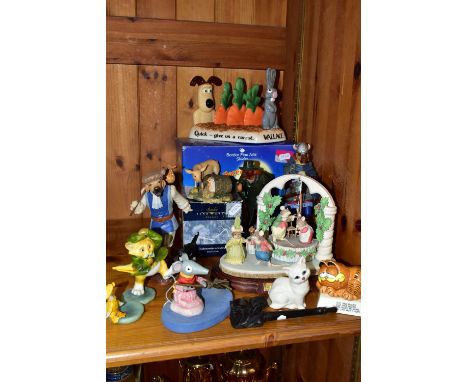 A GROUP OF ORNAMENTS AND DECORATIVE CERAMICS, to include a boxed Border Fine Arts Classic pig and hen figure group, a boxed B