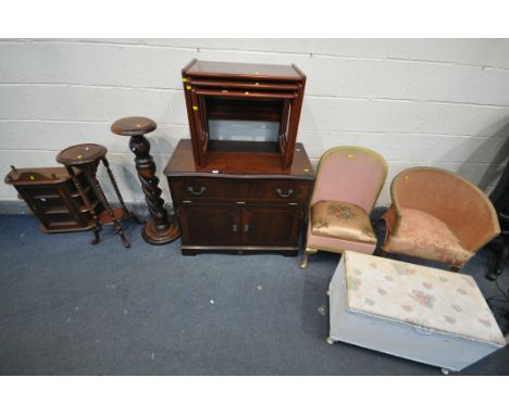 A MAHOGANY MEDIA CABINET, with an open top lid, fall front door and two cupboard doors, width 93cm x depth 48cm x height 76cm