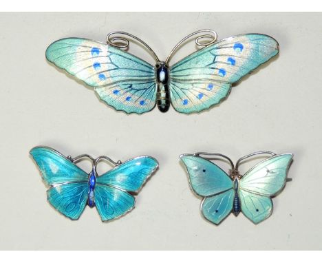 A pale blue and white enamelled Norwegian Butterfly brooch by "MARIUS HAMMER", 2 1/2 inches approx (enamel chip to right wing