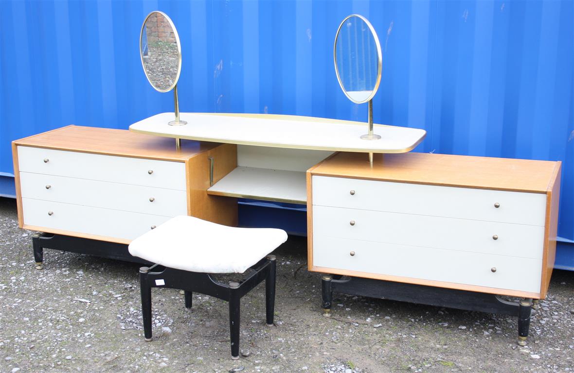 A GPlan E Gomme double dressing table with floating shelf and two