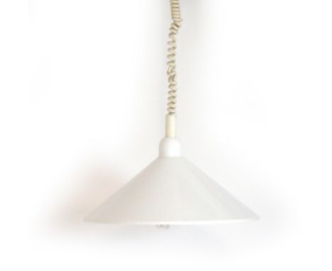 A Horn Type 714 white enamelled ceiling light CONDITION REPORT: Some wear and marks, working order unknown. May require re-wi