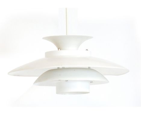 A white enamelled four-tier ceiling light in the manner of Louis Poulsen CONDITION REPORT: Dia. 35 cm. Light shows multiple d