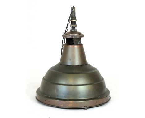Industrial Design: a large pendant ceiling light with a copper shade, h. 75 overall