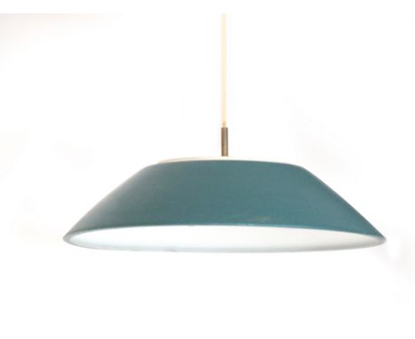 A 1960/70's turquoise enamelled ceiling light CONDITION REPORT: Some wear and marks, working order unknown.