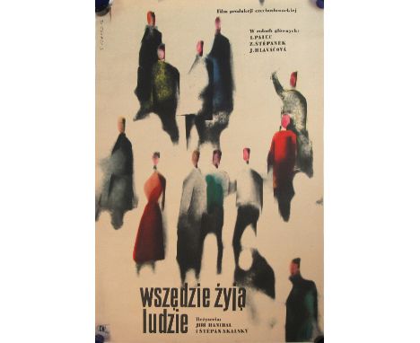 Roslaw Szaybo (Polish, b. 1933),'Wszedzie Zyja Ludzie' 1962 film poster,coloured lithograph,58 x 85 cm