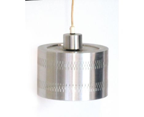 A stainless steel and pierce-work cylindrical ceiling light CONDITION REPORT: Some wear and marks, working order unknown.