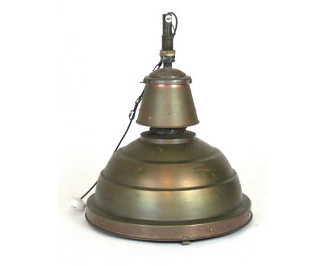 Industrial Design: a large pendant ceiling light with a copper shade, h. 75 overall