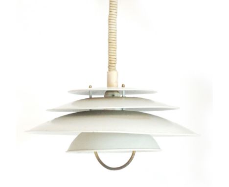 A 1960/70's white enamelled four-tier pull-down ceiling light CONDITION REPORT: Some wear and marks, working order unknown.