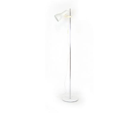 A white enamelled single spot standard lamp CONDITION REPORT: Will require a plug- working order unknown, some wear.