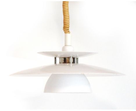 A 1970's white enamelled two-tier ceiling light CONDITION REPORT: Some wear and marks, working order unknown.