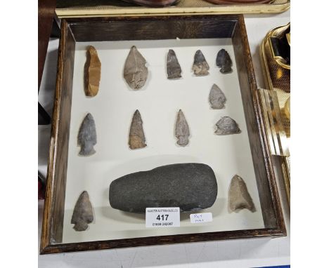 CASED FLINT SPEAR HEAD AND AXE HEAD COLLECTION      
