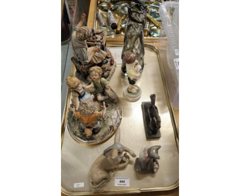 2 CAPODIMONTE ORNAMENTS, 2 LLADRO ORNAMENTS, ROYAL WORCESTER FIGURINE , 1970'S GLASS VASE, JADE STYLE HORSE ORNAMENT      