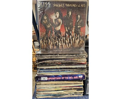 LARGE QUANTITY OF VARIOUS LP ROCK RECORDS INCLUDING KISS, THE ROLLING STONES ETC      