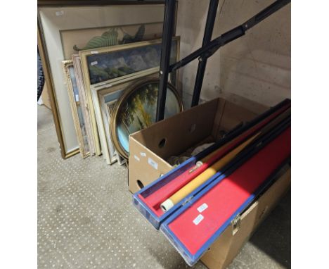 QUANTITY OF VARIOUS FRAMED PICTURES, BOX WITH VARIOUS PLATES, NAO FIGURINES, DOULTON FIGURINE, CABINET CUP &amp; SAUCER, SNOO