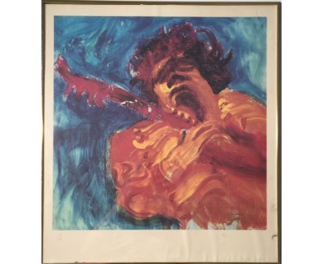 JIMI HENDRIX. A framed limited edition print of a depiction of Jimi Hendrix by Jean Messagier which was the artwork used for 