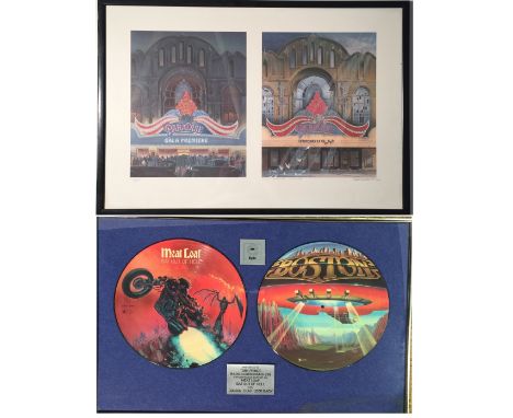 STYX ARTWORK/MEATLOAF DISCS. Two mounted and framed presentations to include: a lithograph print in excellent condition of Ch