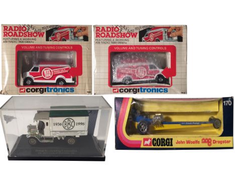 RADIO LUXEMBOURG COLLECTABLES. Four collectable scale models to include: Corgi 'John Woolf' dragster in box, Lledo '60 years'