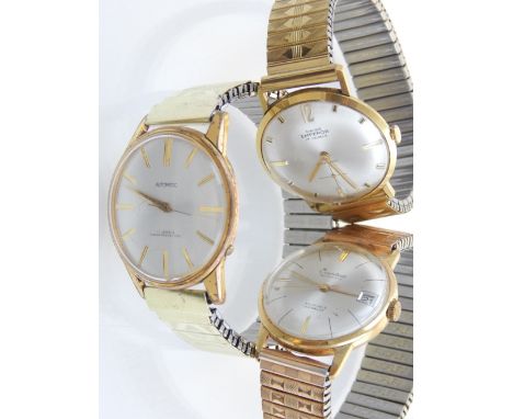 Three gold plated gentleman's wristwatches, circa 1960s, together with a gold plated Tempo fob watch, the engine turned dial 
