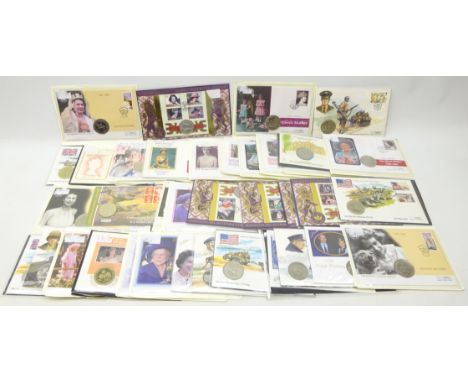 Forty-two coin/medal covers including; 'The Queen Mother 1900-2002' round 50 pence coin, 'Her Majesty the Queen 50th Birthday